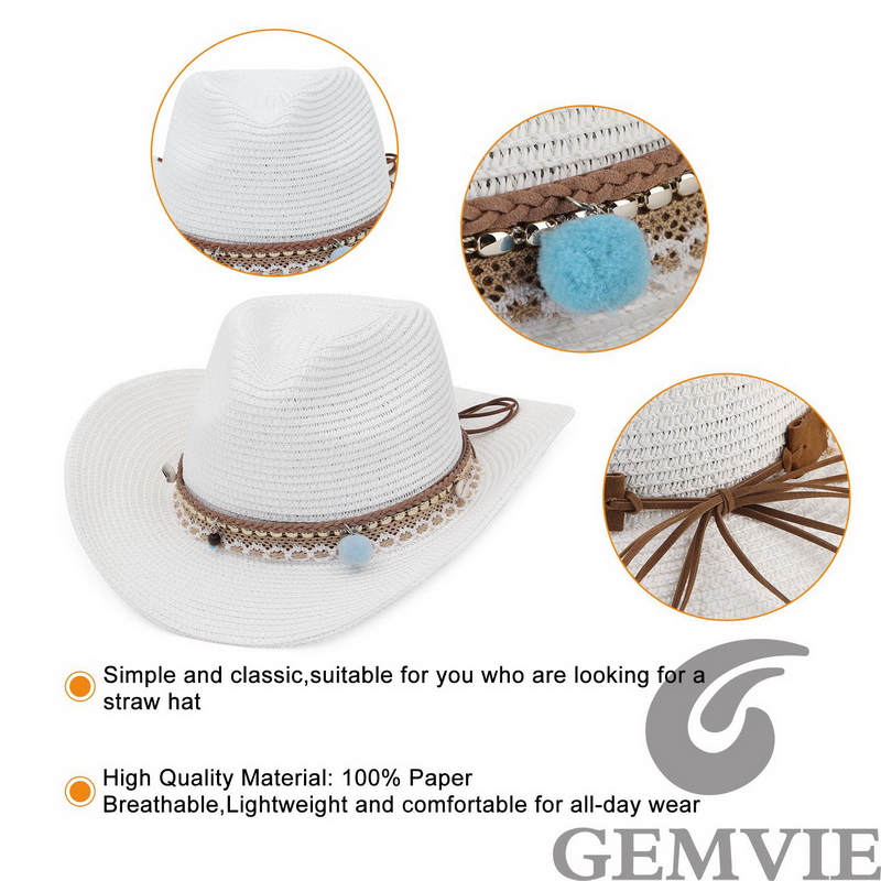 GEMVIE Chapéu de Palha Retrô d - Cowboy Hat Straw avaliação e preço