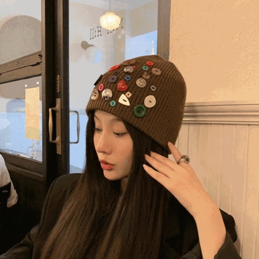 Gorro Colorido com Botões, Cha - Beanie Cuffed Knit avaliação e preço