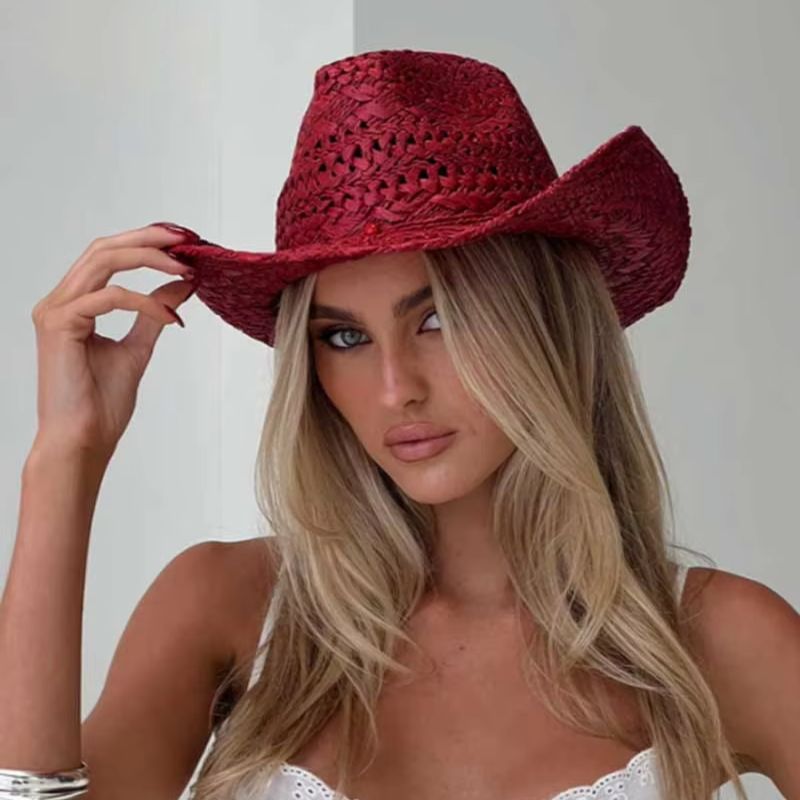 Chapéu de cowboy vermelho pint - Cowboy Hat Straw avaliação e preço