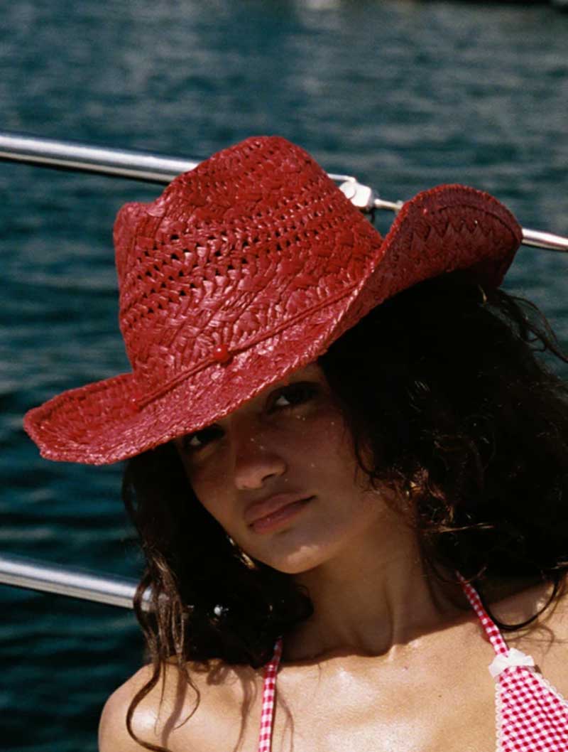 Chapéu de cowboy vermelho pint - Cowboy Hat Straw avaliação e preço